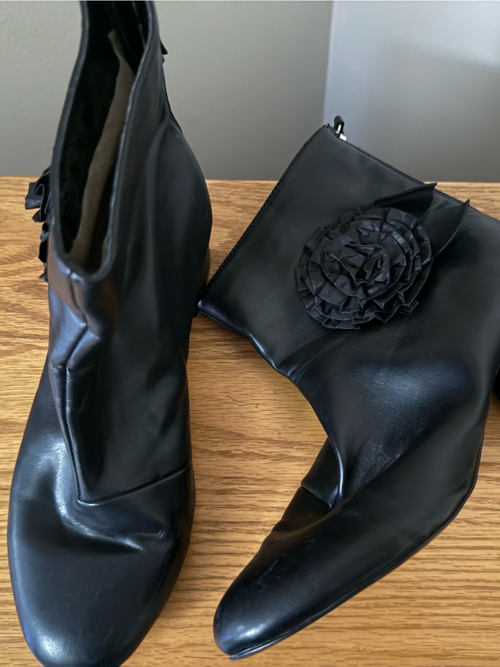 Metaphor Black Ankle Boots with Rosette Accent